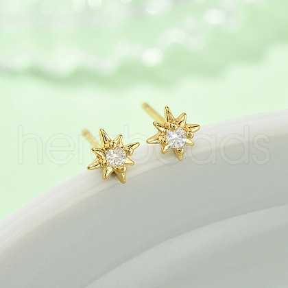 Star Brass Micro Pave Clear Cubic Zirconin Stud Earrings EJEW-D318-08G-1