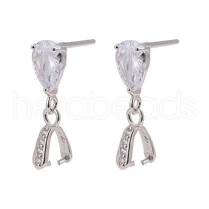 Anti-Tarnish Rhodium Plated 925 Sterling Siler Dangle Stud Earing Settings X-STER-K038-008P-1