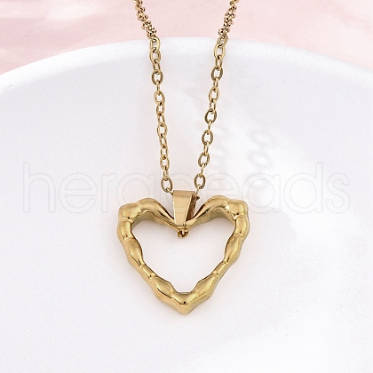 Textured Heart Outline 304 Stainless Steel Pendant Necklaces NJEW-M096-38G-1