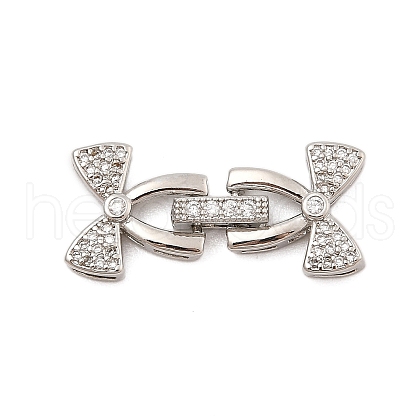 Brass Micro Pave Clear Cubic Zirconia Fold Over Clasps KK-C075-04P-1