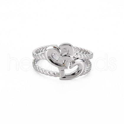 Non-Tarnish 304 Stainless Steel Interlocking Heart Cuff Ring RJEW-N038-043P-1