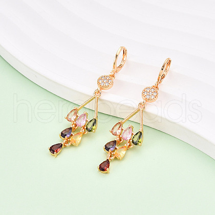 Teardrop Brass Micro Pave Cubic Zirconia Dangle Leverback Earrings EJEW-N058-16G-1