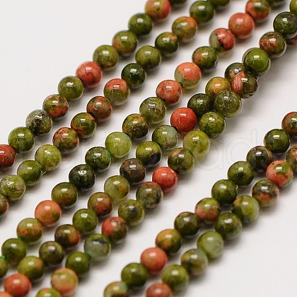 Natural Gemstone Unakite Round Beads Strands G-A130-2mm-I01-1