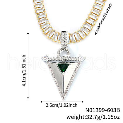 Elegant Brass Pave Green Cubic Zirconia Triangle Pendant Necklaces TK2865-6-1