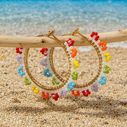 Bohemian Handmade Glass Seed Beads Oval Hoop Earrings JX6954-1-1