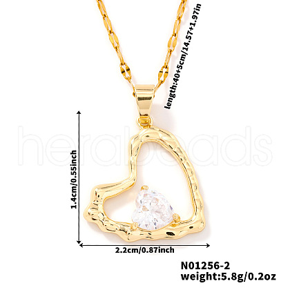 Brass Clear Cubic Zirconia Chic High-end Heart Pendant Necklaces for Women IV0715-2-1