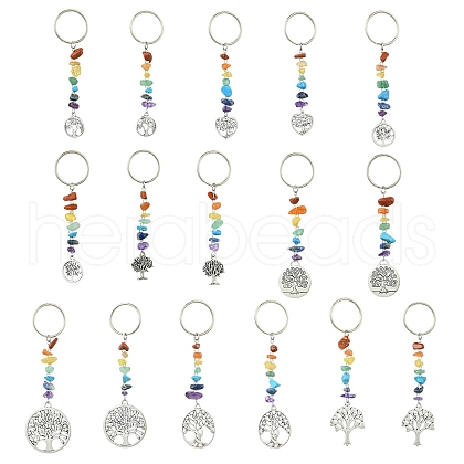 Unicraftale Tibetan Style Alloy Tree of Life Keychains KEYC-UN0001-21-1