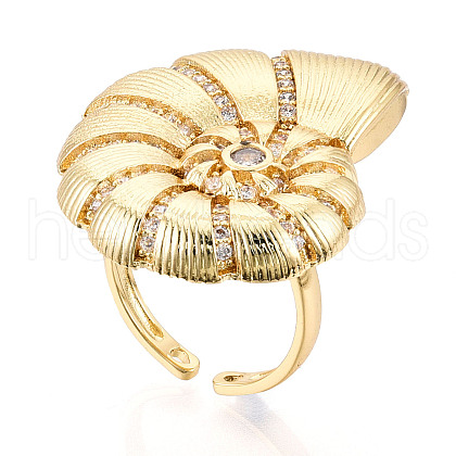 Brass Micro Pave Cubic Zirconia Adjustable Open Cuff Rings for Women RJEW-N051-02G-1