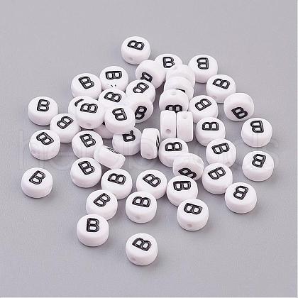 Flat Round with Letter B Acrylic Beads X-PL37C9070-B-1