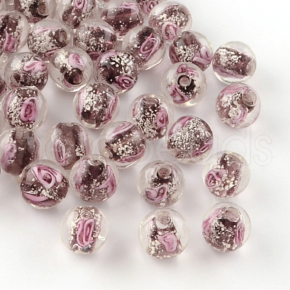 Handmade Luminous Inner Flower Lampwork Beads LAMP-R129-8mm-09-1