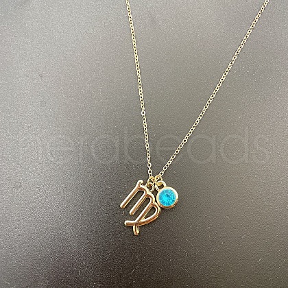 Alloy Aquamarine Rhinestone Constellation Pendant Necklaces for Women Men WG398AA-08-1