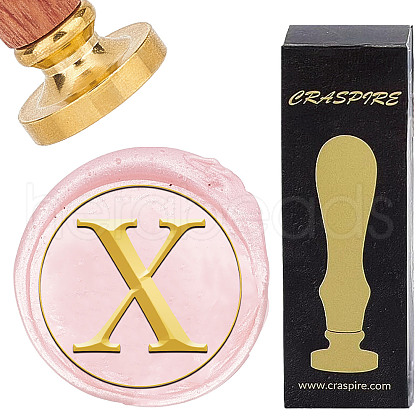Brass Wax Seal Stamp with Wood Handle AJEW-WH0412-0319-1