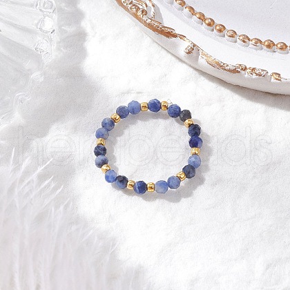 Natural Sodalite Beaded Stretch Rings for Women RJEW-JR00868-04-1