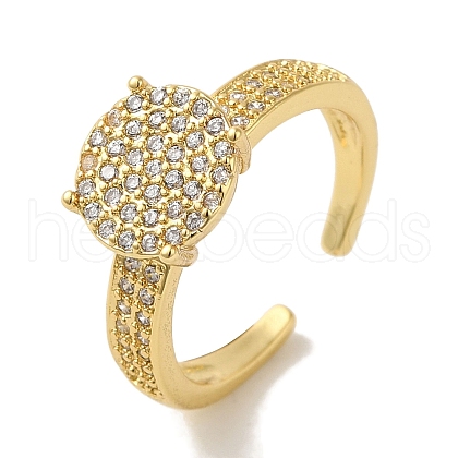 Rack Plating Brass Micro Pave Clear Cubic Zirconia Cuff Ring RJEW-P104-05G-1