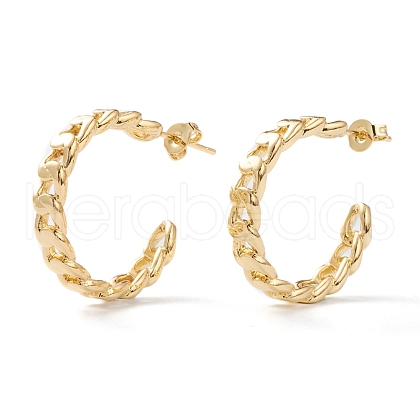 Semicircular Brass Half Hoop Earrings EJEW-Z002-03G-1