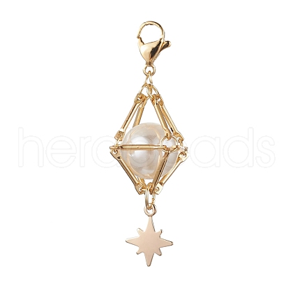 Brass Shell Pearl Pendant Decorations HJEW-JM01816-03-1