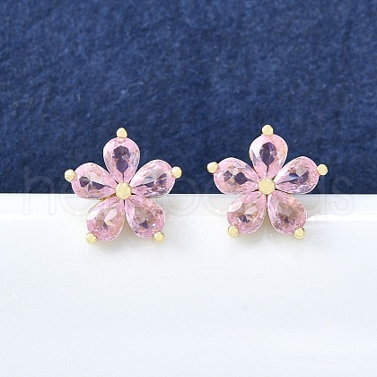 Brass Pave Cubic Zirconia Stud Earrings for Women EJEW-F363-04G-1