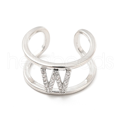 Clear Cubic Zirconia Initial Letter Open Cuff Ring RJEW-A012-01P-W-1