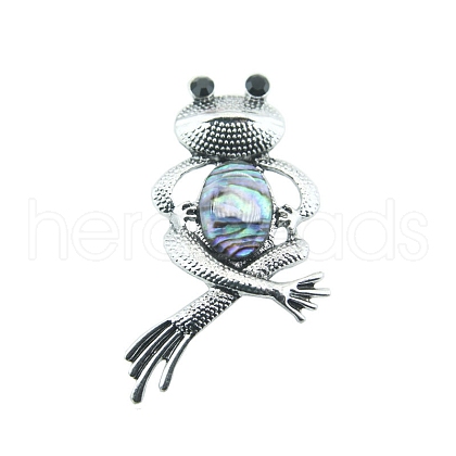 Retro Frog Alloy Pave Natural Paua Shell Brooch PW-WGDE135-01-1