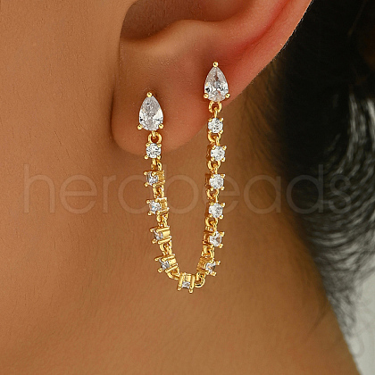 Brass Pave Clear Cubic Zirconia Tassel Stud Earrings LT4061-1