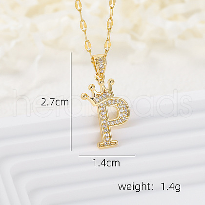 Brass Micro Pave Clear Cubic Zirconia Crown Initial Pendant Necklaces FS-WGD727C-16-1