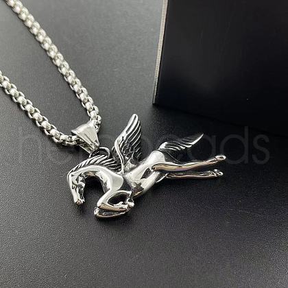 Punk Stainless Steel Flying Horse Pendant Necklaces for Men MG5472-1