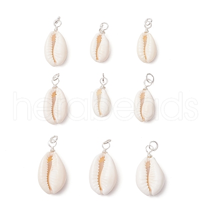 9Pcs Natural Cowrie Shell Pendants PALLOY-JF03700-01-1