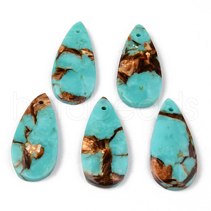 Assembled Natural Bronzite and Synthetic Turquoise Pendants G-N330-018-1