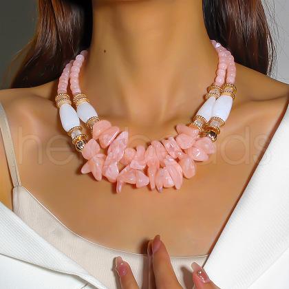 Fashionable Resin Nuggets Graduated Beaded Double Chain Necklaces for Women FS-WGDCFF5-01-1