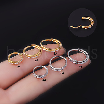 316L Surgical Stainless Steel Micro Pave Clear Cubic Zirconia Cross Hoop Nose Rings WG5C217-05-1