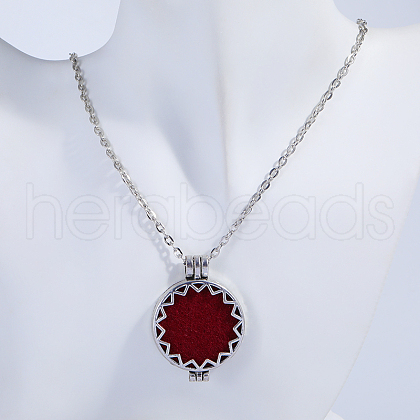 Hollow Flower Alloy Diffuser Locket Pendant Necklaces with Colorful Aromatherapy Discs Inside KV0912-1
