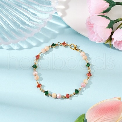 Glass Beaded Link Bracelets for Women BJEW-JB11976-01-1