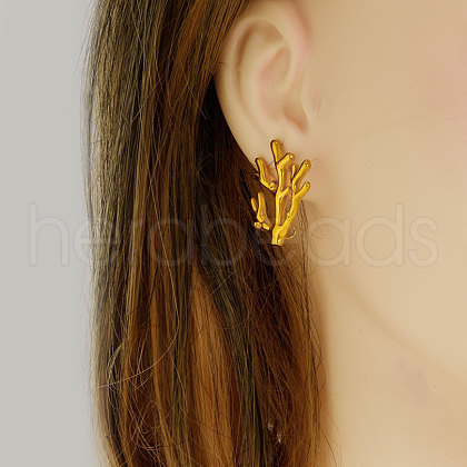 Elegant Ocean Coral 304 Stainless Steel Stud Earrings for Women IC8591-2-1