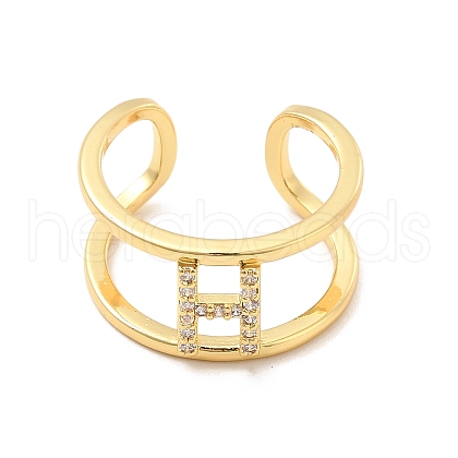 Clear Cubic Zirconia Initial Letter Open Cuff Ring RJEW-A012-01G-H-1