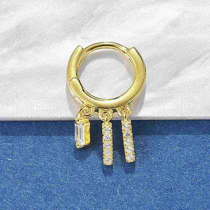 Rectangle S925 Sterling Silver Micro Pave Clear Cubic Zirconia Hoop Earrings for Women EJEW-K307-02G-1