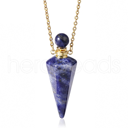 Natural Sodalite Faceted Cone Perfume Bottle Pendant Necklace PW-WG8F691-04-1