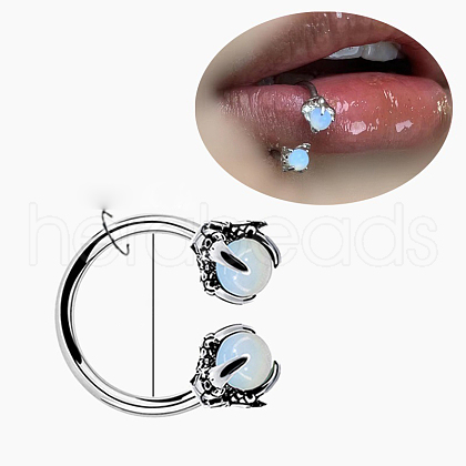 Double Claws 304 Stainless Steel Cubic Zirconia Hoop Lip Rings FS-WG1AB27-24-1