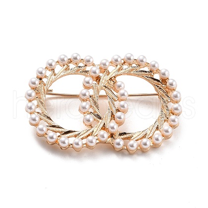 Double Rings Interlocking Circles Imitation Pearl Brooch JEWB-P010-01-1