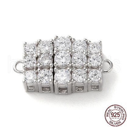 Rhodium Plated 925 Sterling Silver Pave Clear Cubic Zirconia Magnetic Clasps STER-D005-04P-1