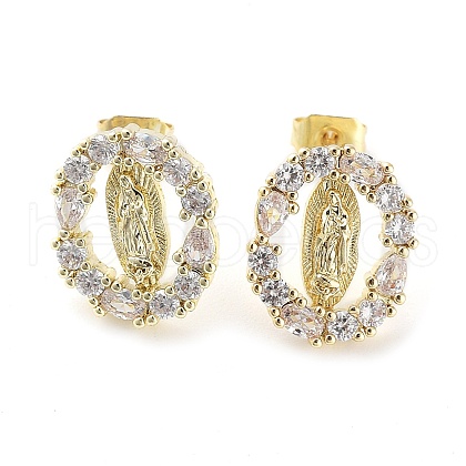 Brass Micro Pave Cubic Zirconia Stud Earrings for Women EJEW-D086-07A-G-1