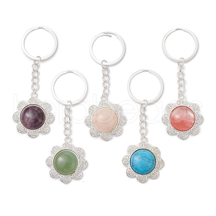 Mixed Stone & Alloy Flower Pendant Keychain KEYC-JKC01109-1