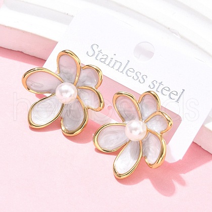 Flower 304 Stainless Steel Stud Earrings EJEW-C142-02G-02-1
