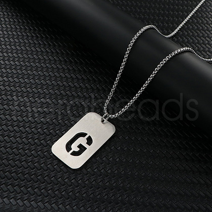 Rectangle with Letter Pattern Hollow Out 201 Stainless Steel Pendant Necklaces FS-WG34D20-10-1