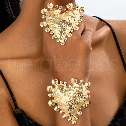 Big Heart Alloy Cuff Bangles & Cuff Rings Sets FS-WGD3ED0-01-1