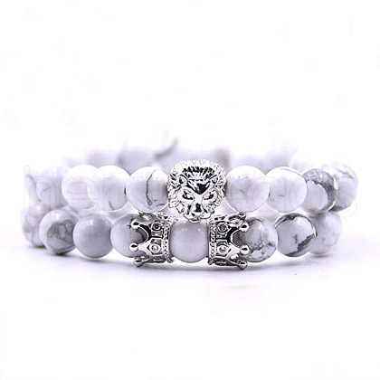 2Pcs Synthetic Howlite Round Beaded Stretch Bracelets CG7988-3-1
