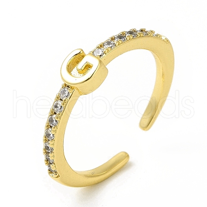 Clear Cubic Zirconia Initial Letter Open Cuff Ring RJEW-H120-09G-G-1