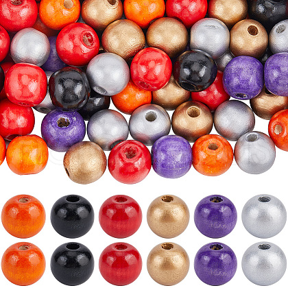 SOFPLATE 240Pcs 6 Styles Natural Wood Beads Strands WOOD-SP0001-03C-1