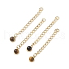 Ion Plating(IP) 316 Surgical Stainless Steel Curb Chain Extender with Natural  Tiger Eye Round Charm STAS-A097-01G-01-1