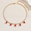 Brass Pave Clear Cubic Zirconia Tennis Chain 5 Strawberries Pendant Bib Necklaces for Women JT1747-5