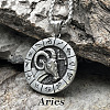 Flat Round with Engraved Twelve Constellation Alloy Pendant Necklace for Women Men WG25F4B-01-1